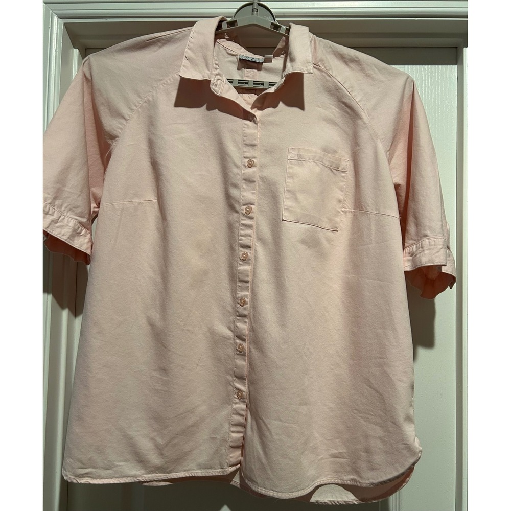 Joan Rivers 3X Button Down Shirt Pink Short Sleeve Top Blouse